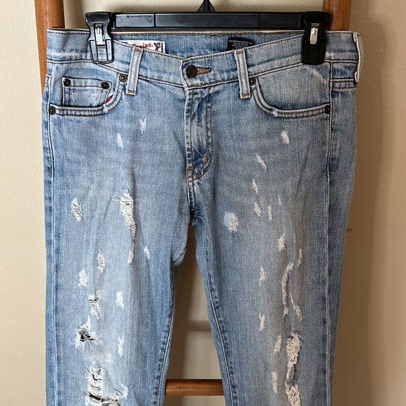 Red engine boot, cut distressed, vintage denim size 29 low waisted medium wash - Picture 2 of 3